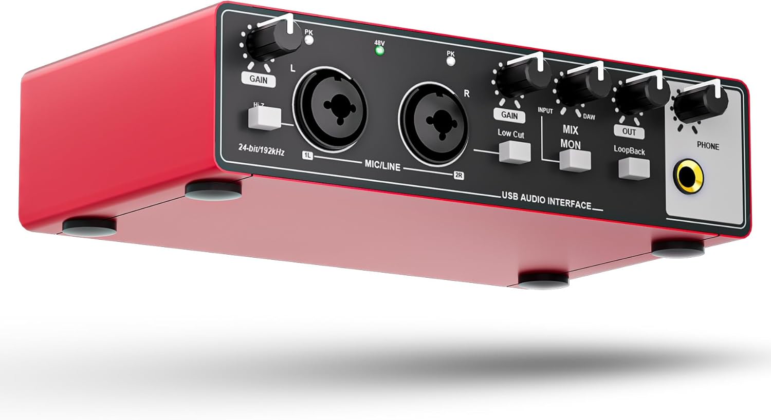 TISINO Audio Interface 2i2-24Bit/192kHz, USB Audio Interface for Recording, Songwriting, Streaming and Podcasting, Plug & Play Studio Interface with 48V Phantom Power, PC/Mac/iOS Compatible,RED